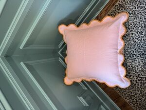 Laura Park - Charlotte Scalloped Pillow - Pink with Orange trim